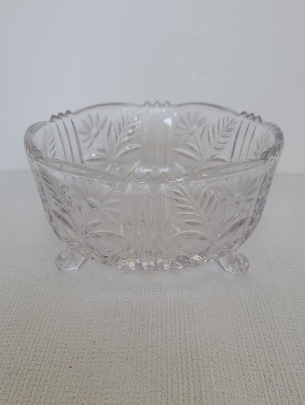 Vintage Brilliant Cut Crystal 3 Footed Bowl 7.5"